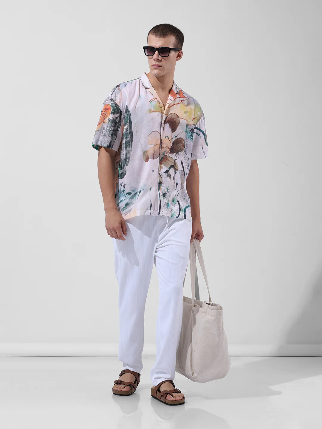 Men's White Relaxed Fit Solid Casual Trouser - Image 5