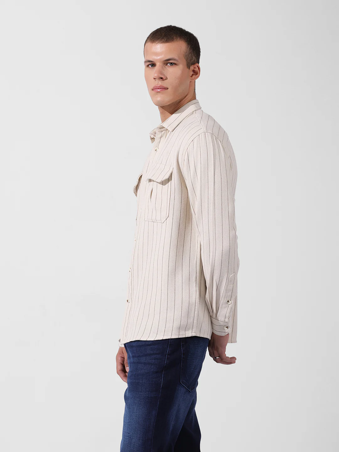 Men's Off White White Relaxed Fit Striped Casual Shirt - Image 3