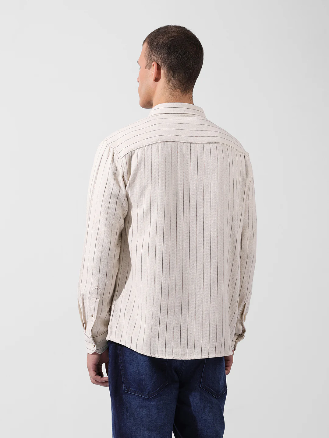 Men's Off White White Relaxed Fit Striped Casual Shirt - Image 5