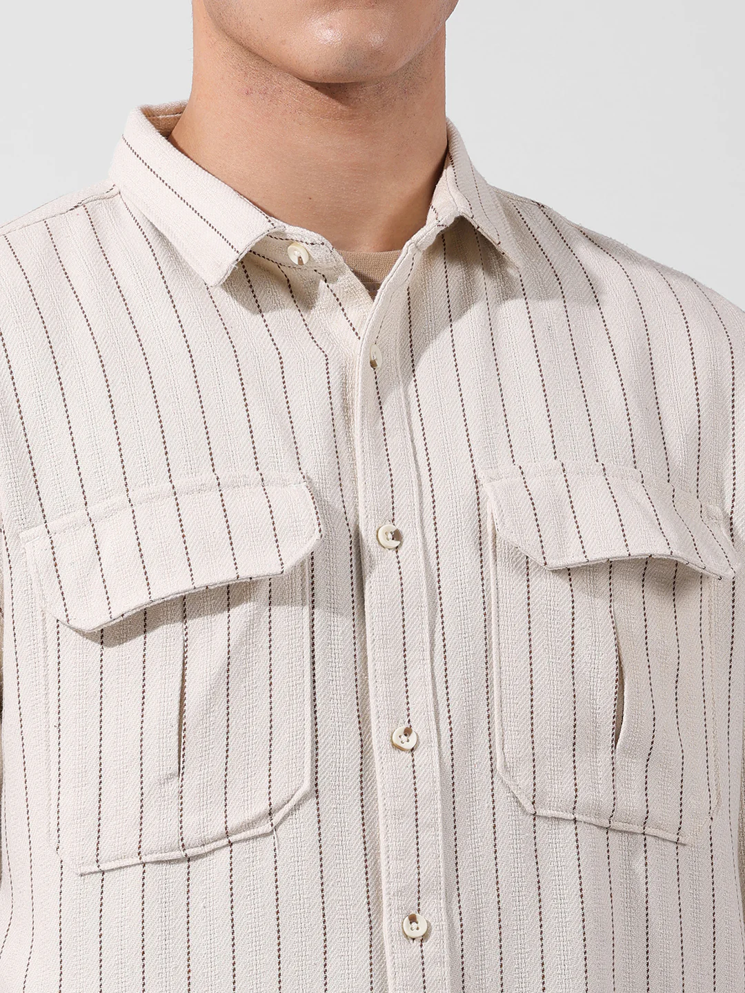 Men's Off White White Relaxed Fit Striped Casual Shirt - Image 6