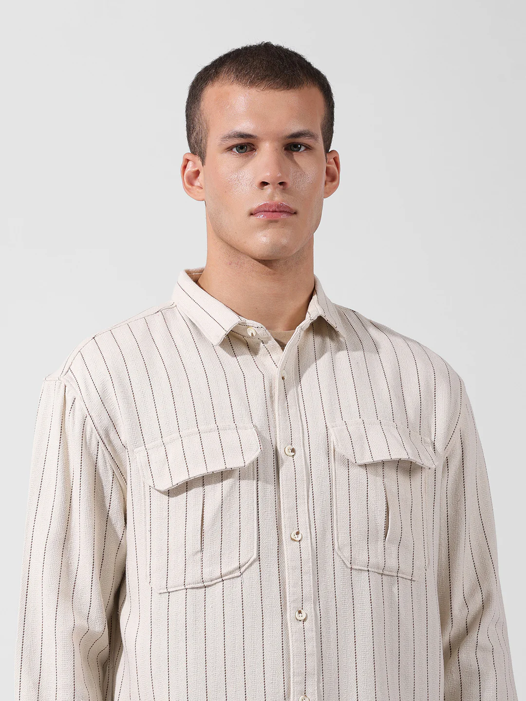 Men's Off White White Relaxed Fit Striped Casual Shirt - Image 7