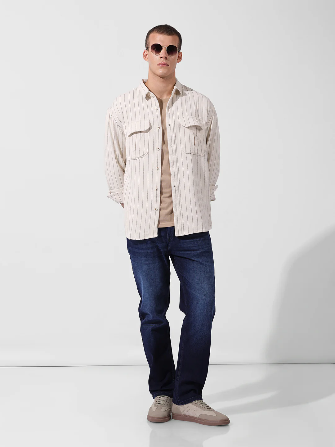 Men's Off White White Relaxed Fit Striped Casual Shirt - Image 9