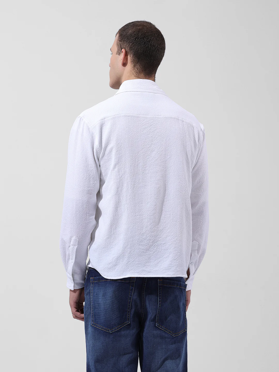 Men's White Relaxed Fit Solid Utility Shirt - Image 8