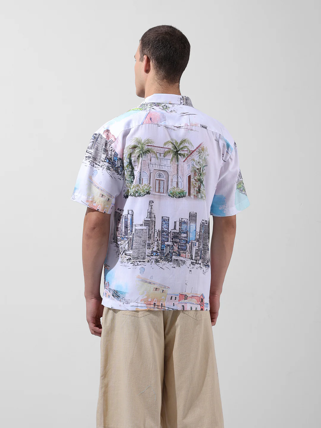 Men's White Relaxed Fit Printed Resort Wear Shirt - Image 9