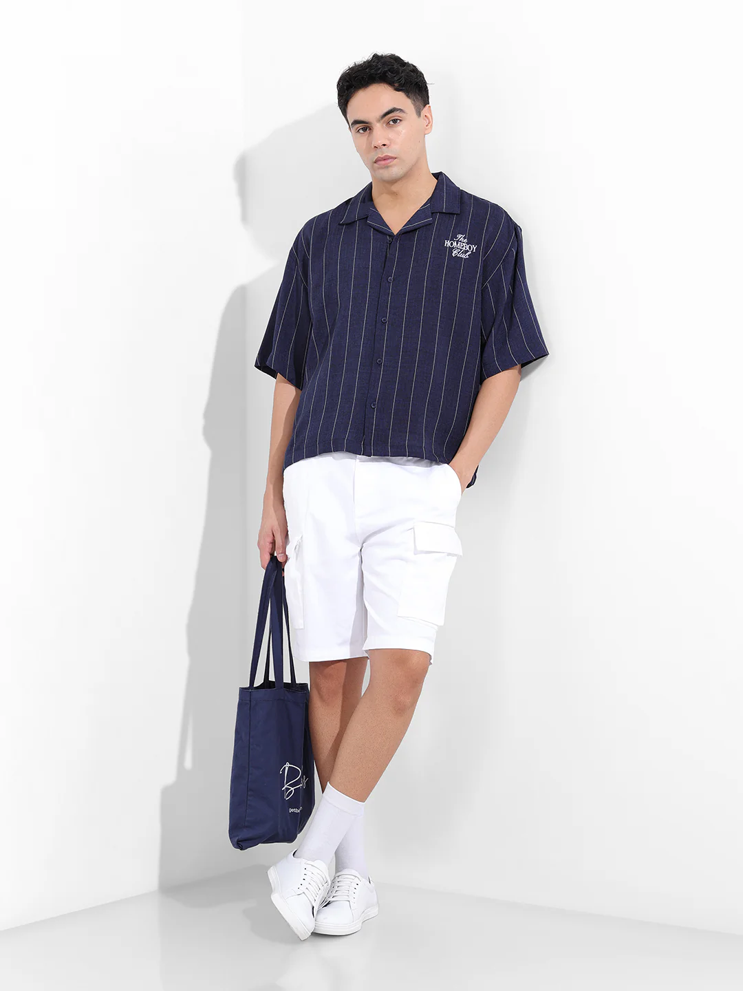Men's White Relaxed Fit Solid Utility Shorts - Image 7