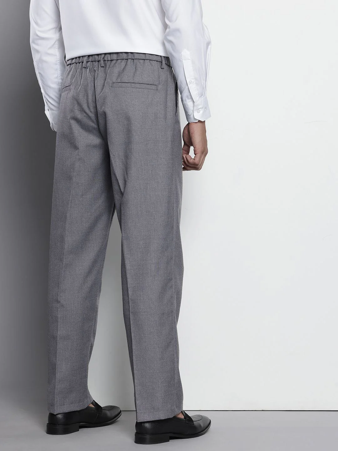 Men's Steel grey Relaxed Fit Checkered Formal Trouser - Image 3