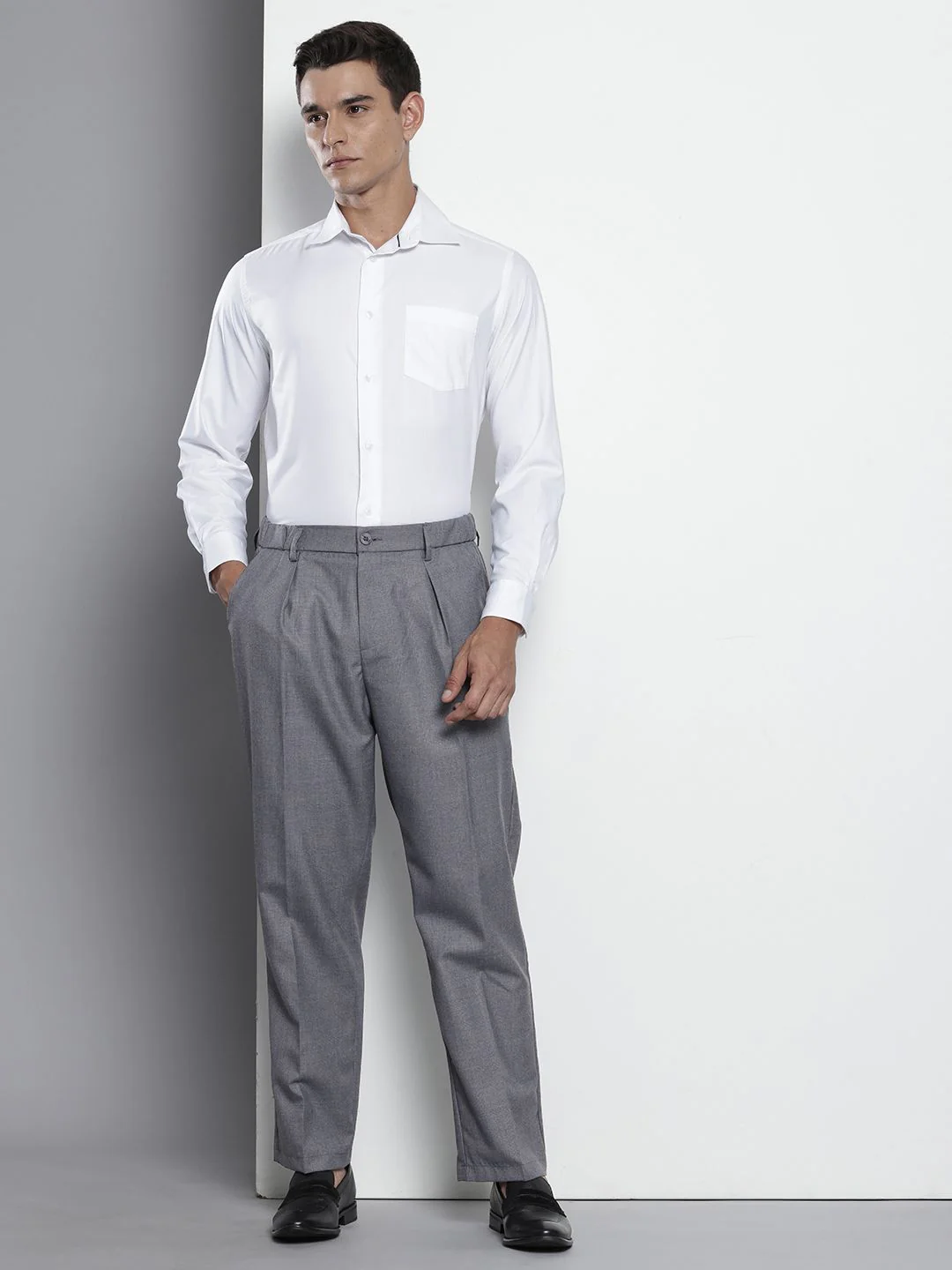 Men's Steel grey Relaxed Fit Checkered Formal Trouser - Image 4