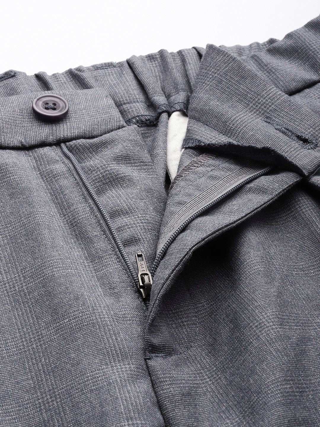 Men's Steel grey Relaxed Fit Checkered Formal Trouser - Image 5