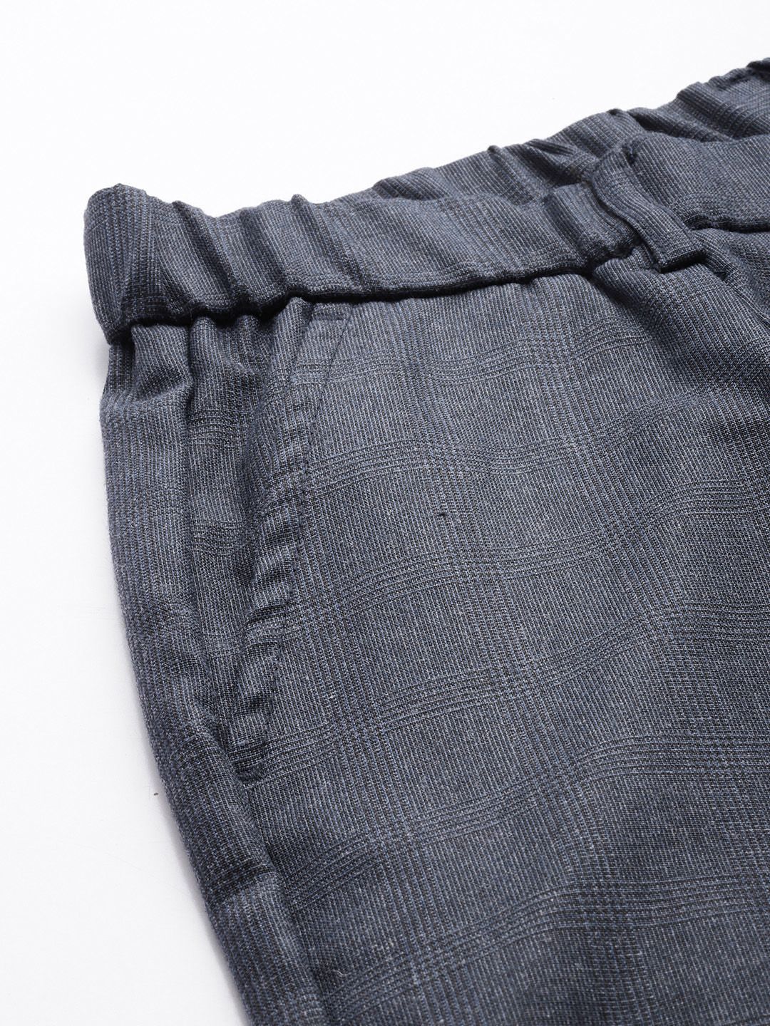 Men's Navy Blue Relaxed Fit Checkered Formal Trouser - Image 6