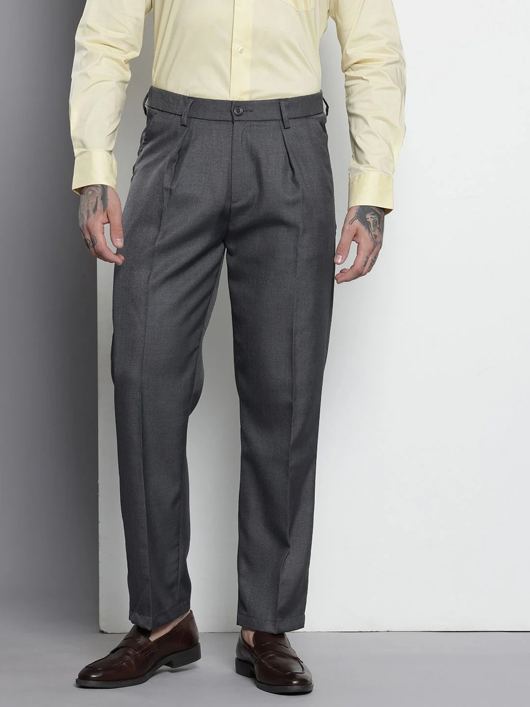 Men's Navy Blue Relaxed Fit Textured Formal Trouser - Image 2