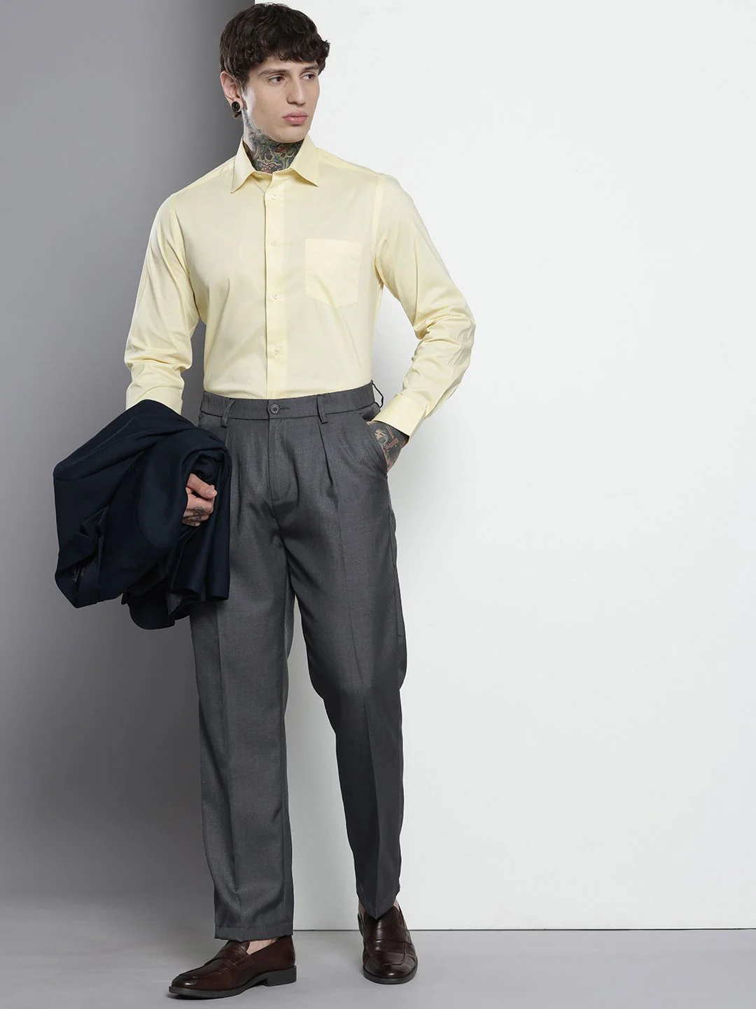 Men's Navy Blue Relaxed Fit Textured Formal Trouser - Image 4