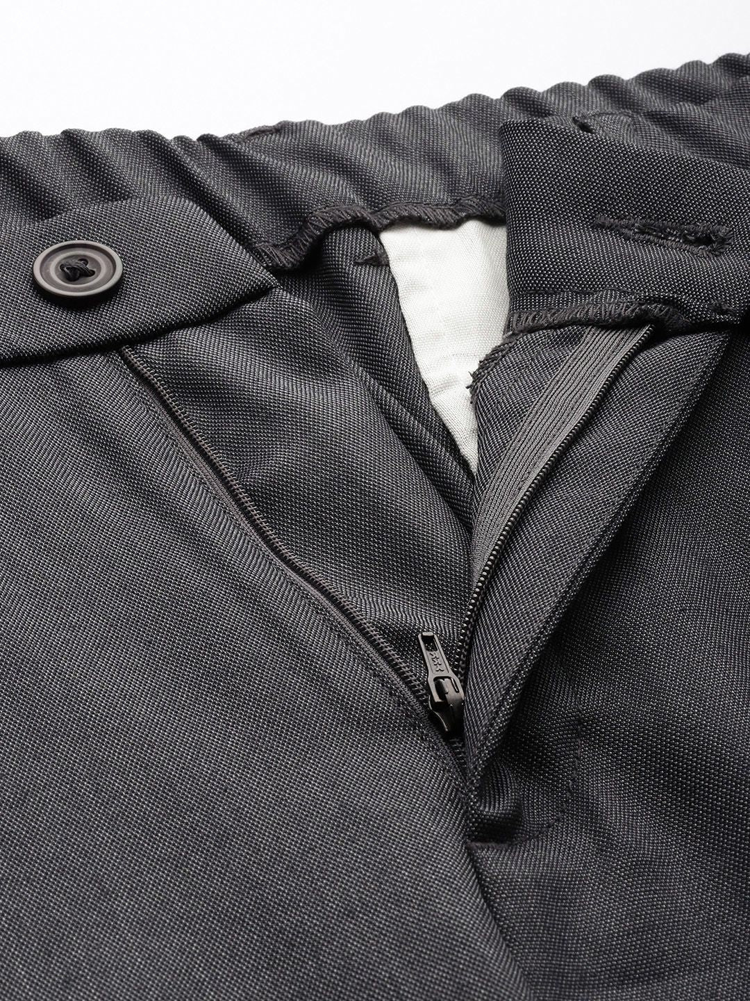 Men's Navy Blue Relaxed Fit Textured Formal Trouser - Image 5
