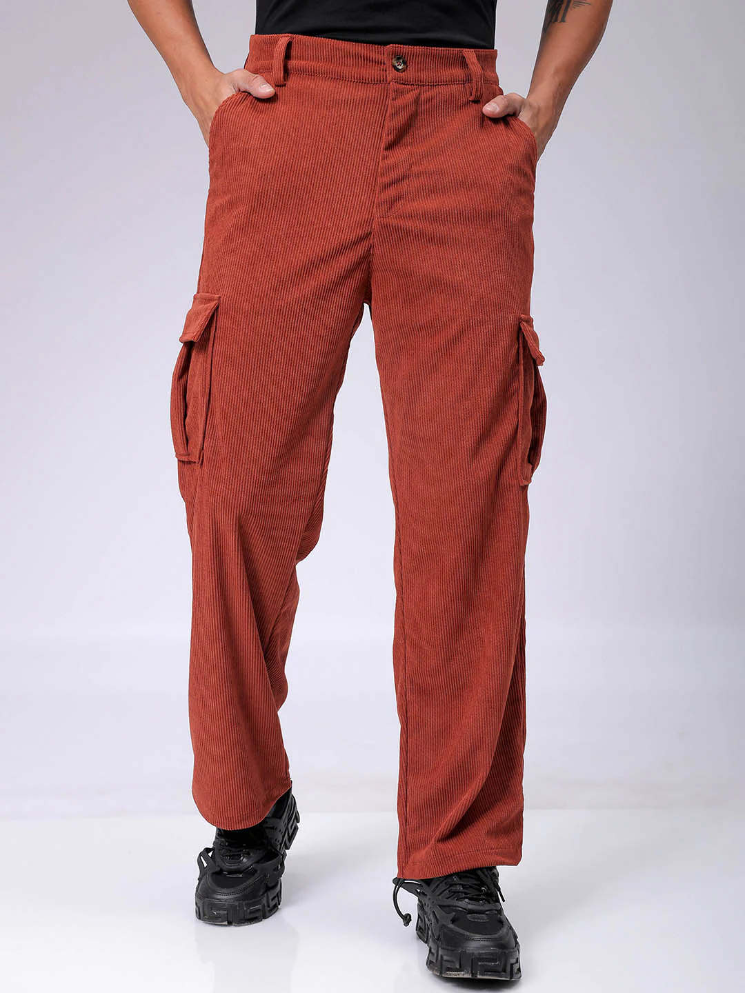 Men's Rust Baggy Fit Textured Utility Cargo - Image 3