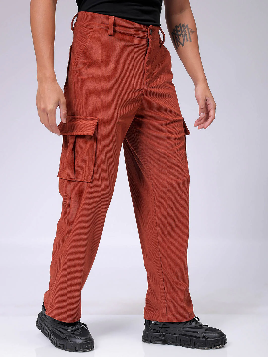 Men's Rust Baggy Fit Textured Utility Cargo - Image 4