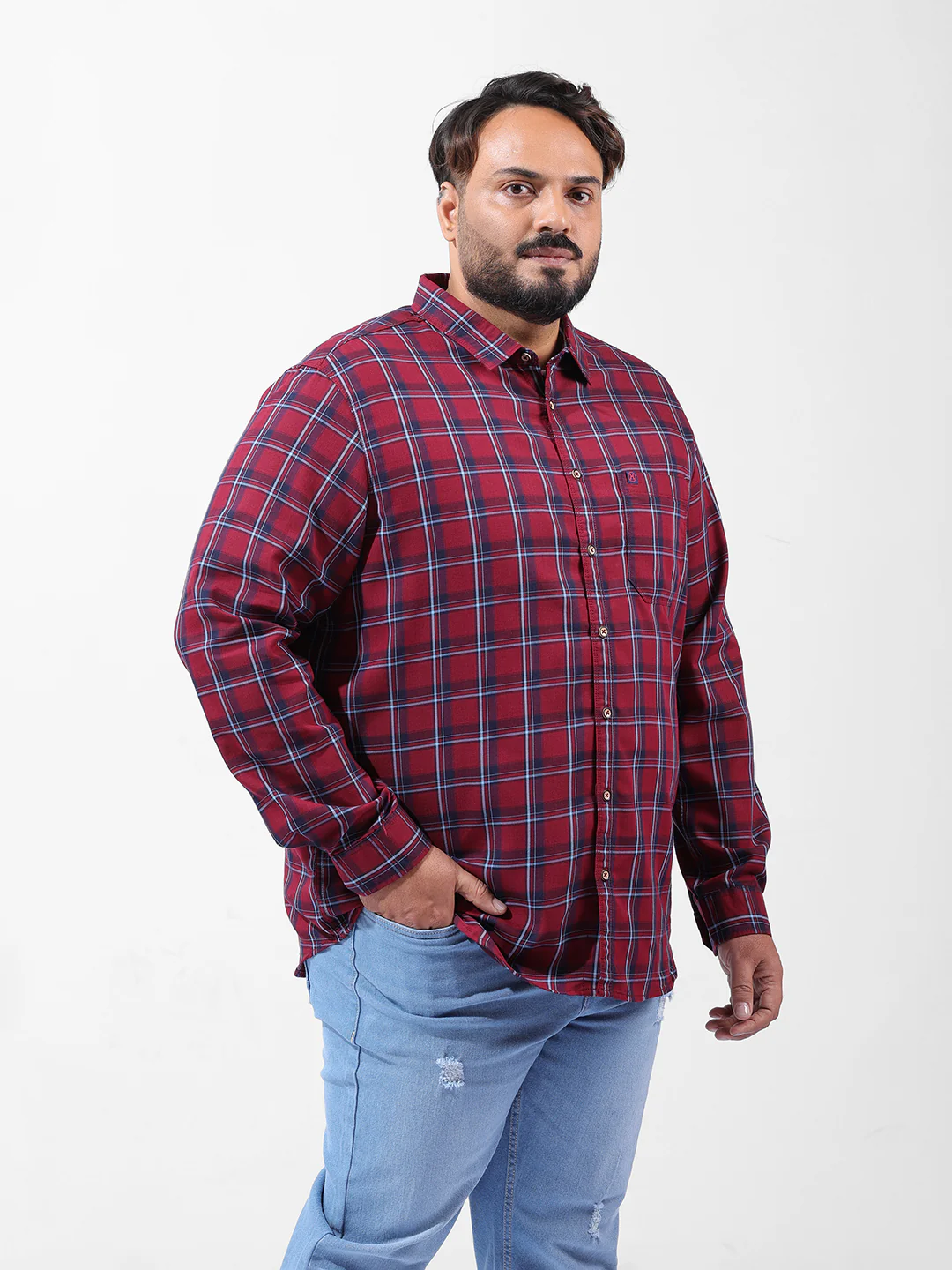 Men's Rust Regular Fit Checked Casual Shirt - Image 2