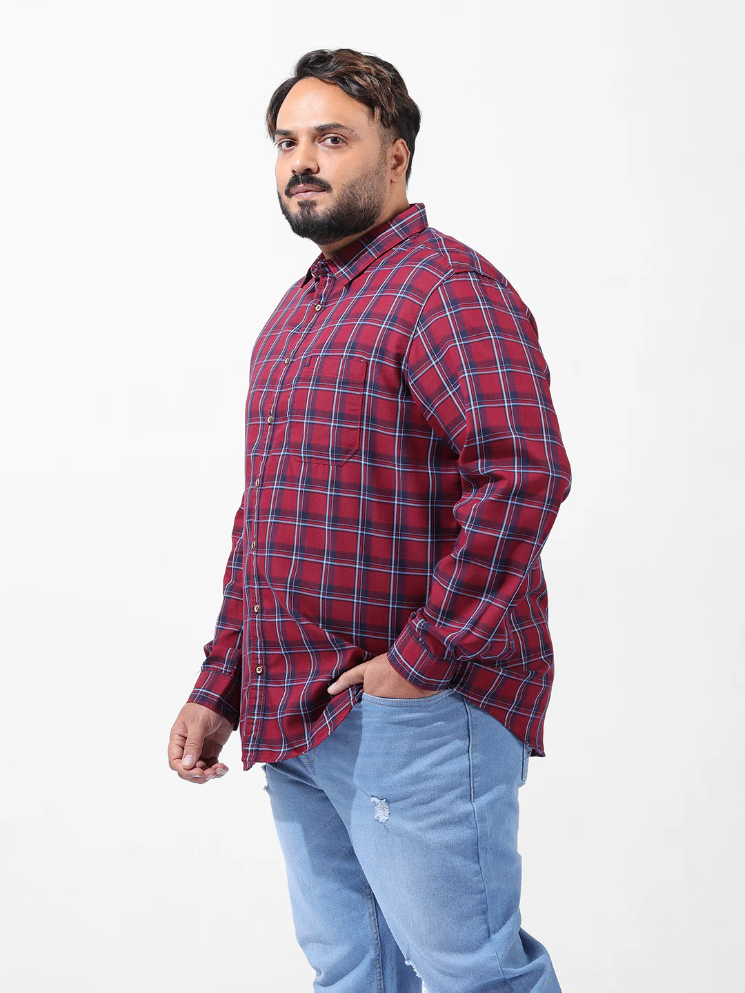 Men's Rust Regular Fit Checked Casual Shirt - Image 3