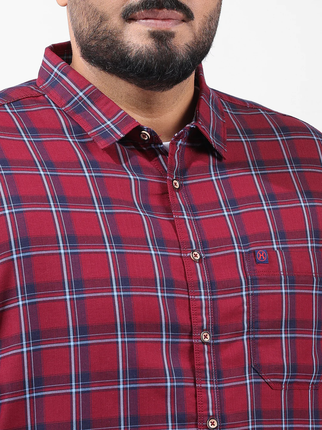 Men's Rust Regular Fit Checked Casual Shirt - Image 6