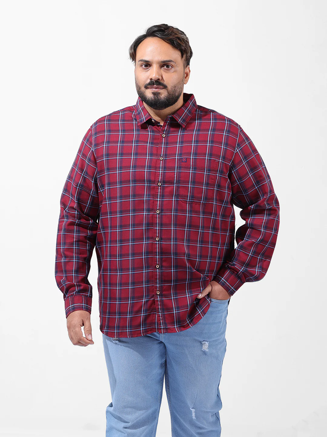 Men's Rust Regular Fit Checked Casual Shirt - Image 7