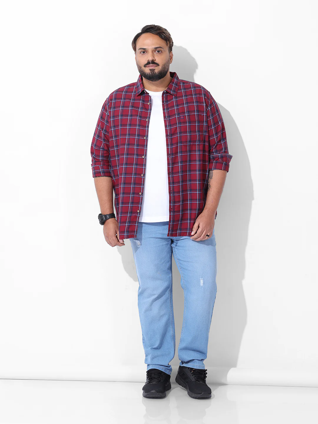 Men's Rust Regular Fit Checked Casual Shirt - Image 8