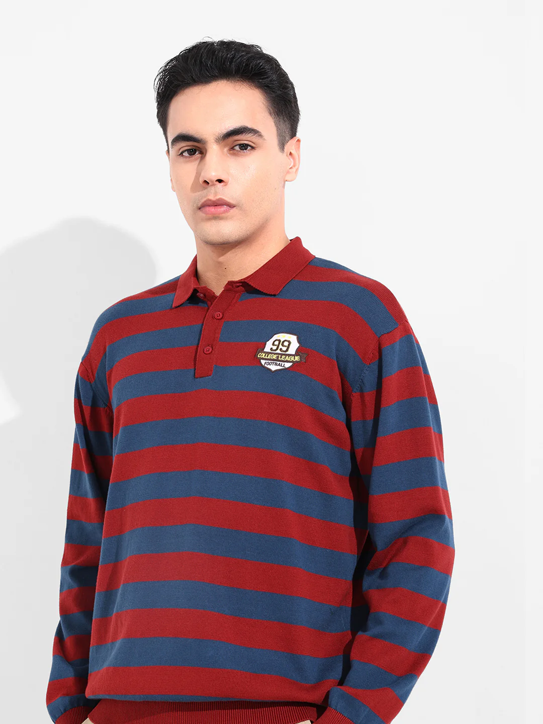 Men's Rust Oversized Fit Striped Flat Knit T-Shirt - Image 4
