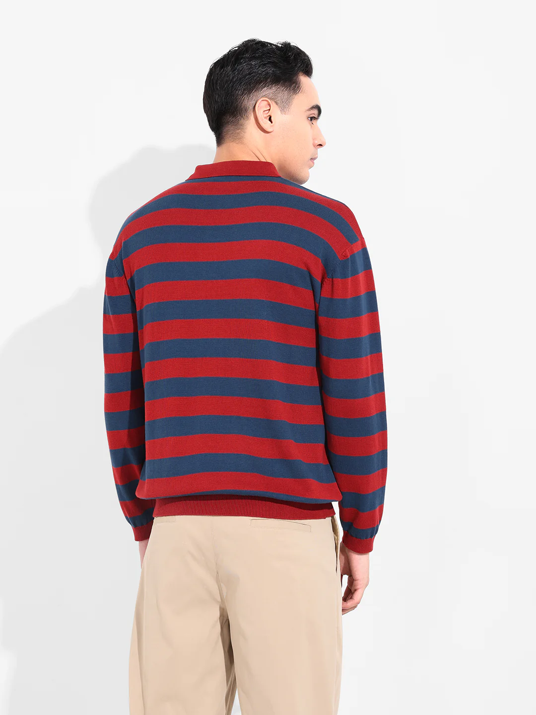 Men's Rust Oversized Fit Striped Flat Knit T-Shirt - Image 5