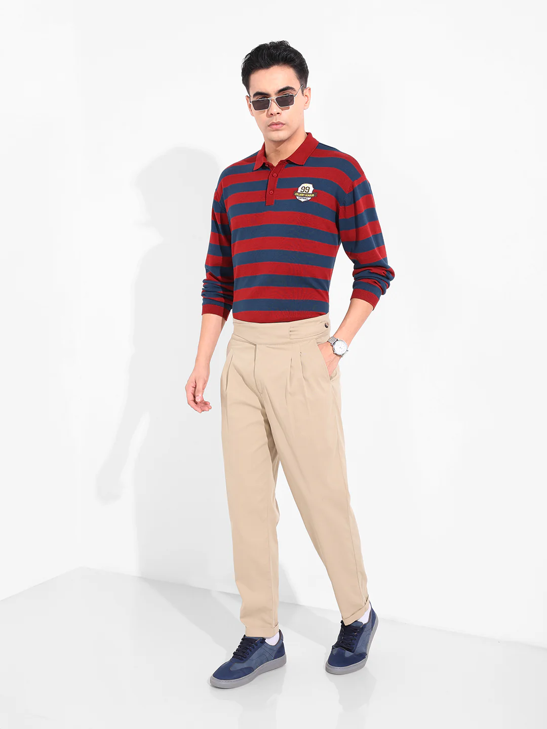Men's Rust Oversized Fit Striped Flat Knit T-Shirt - Image 6