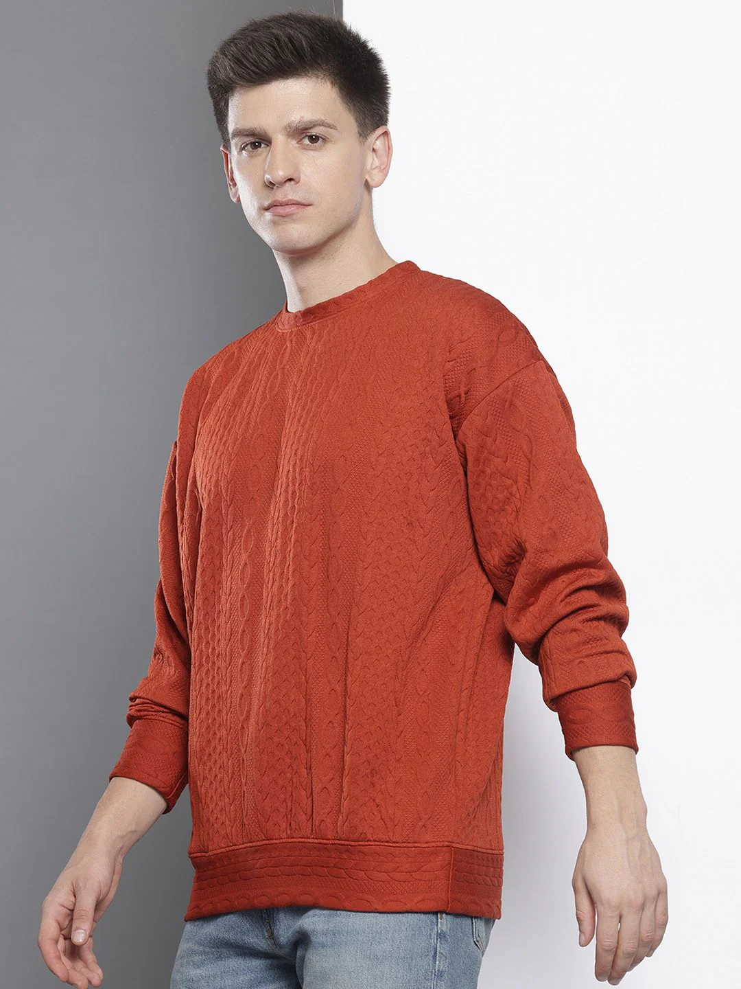 Men's Warm Amber Oversized Fit Textured Casual Sweatshirts - Image 4