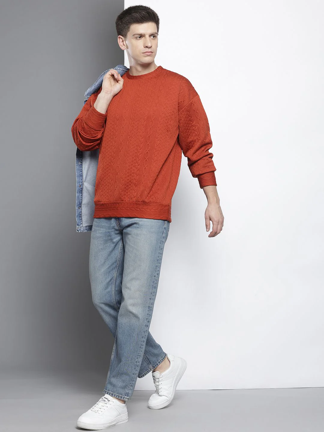 Men's Warm Amber Oversized Fit Textured Casual Sweatshirts - Image 5
