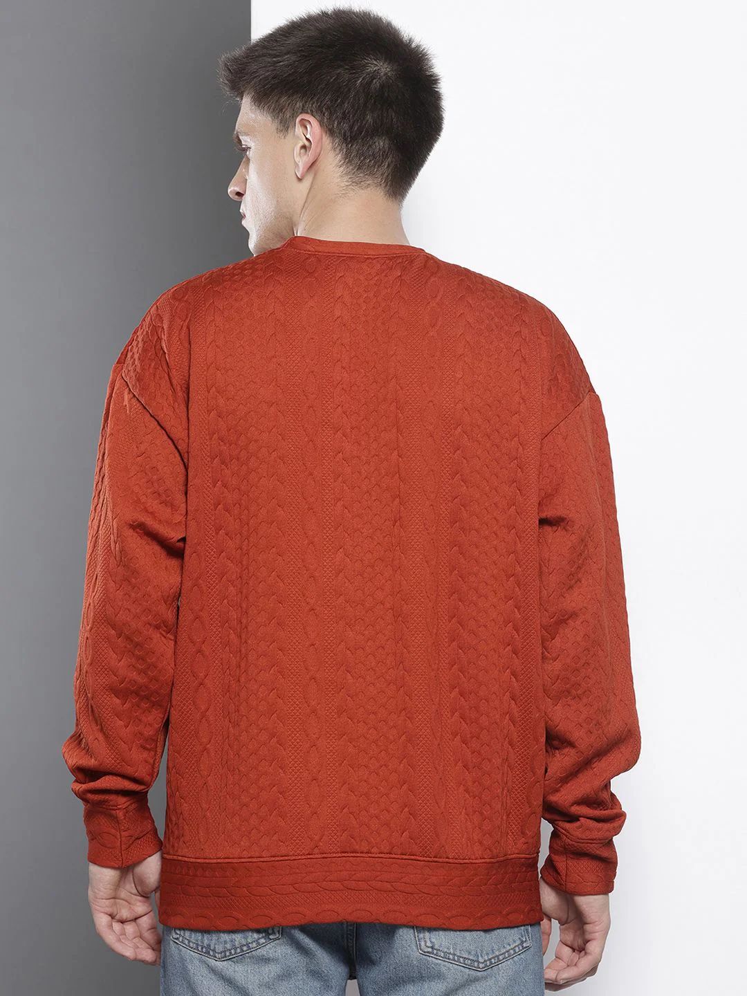 Men's Warm Amber Oversized Fit Textured Casual Sweatshirts - Image 6