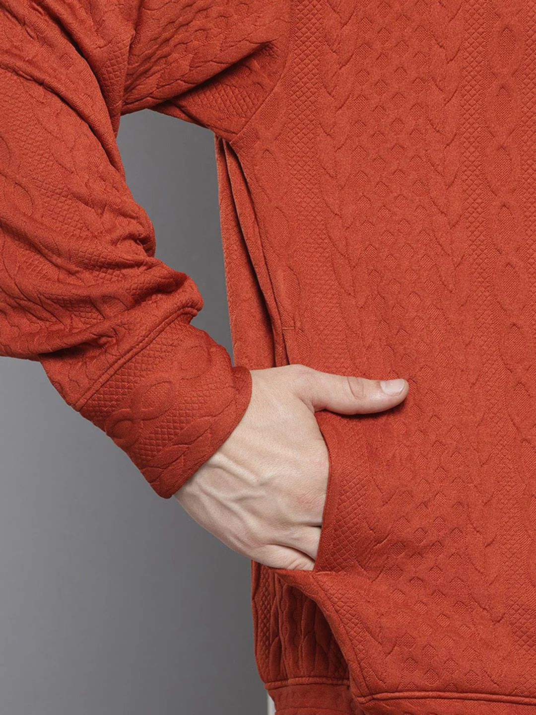 Men's Warm Amber Oversized Fit Textured Casual Sweatshirts - Image 8