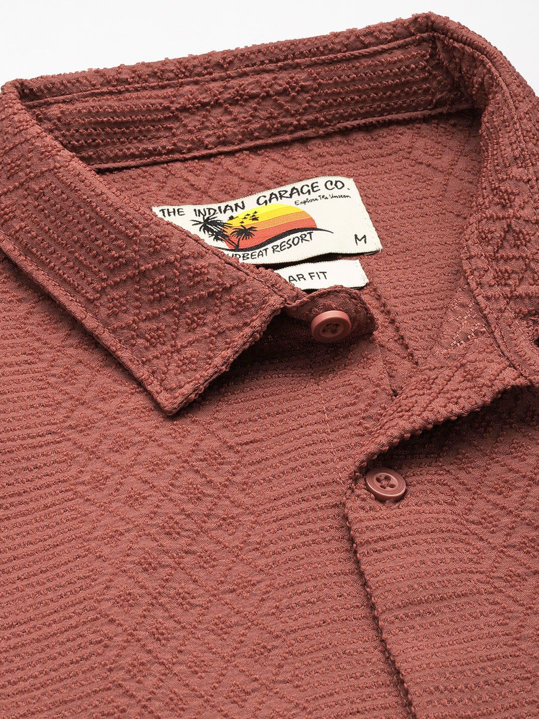 Men's Rust Regular Fit Solid Textured Shirt - Image 3