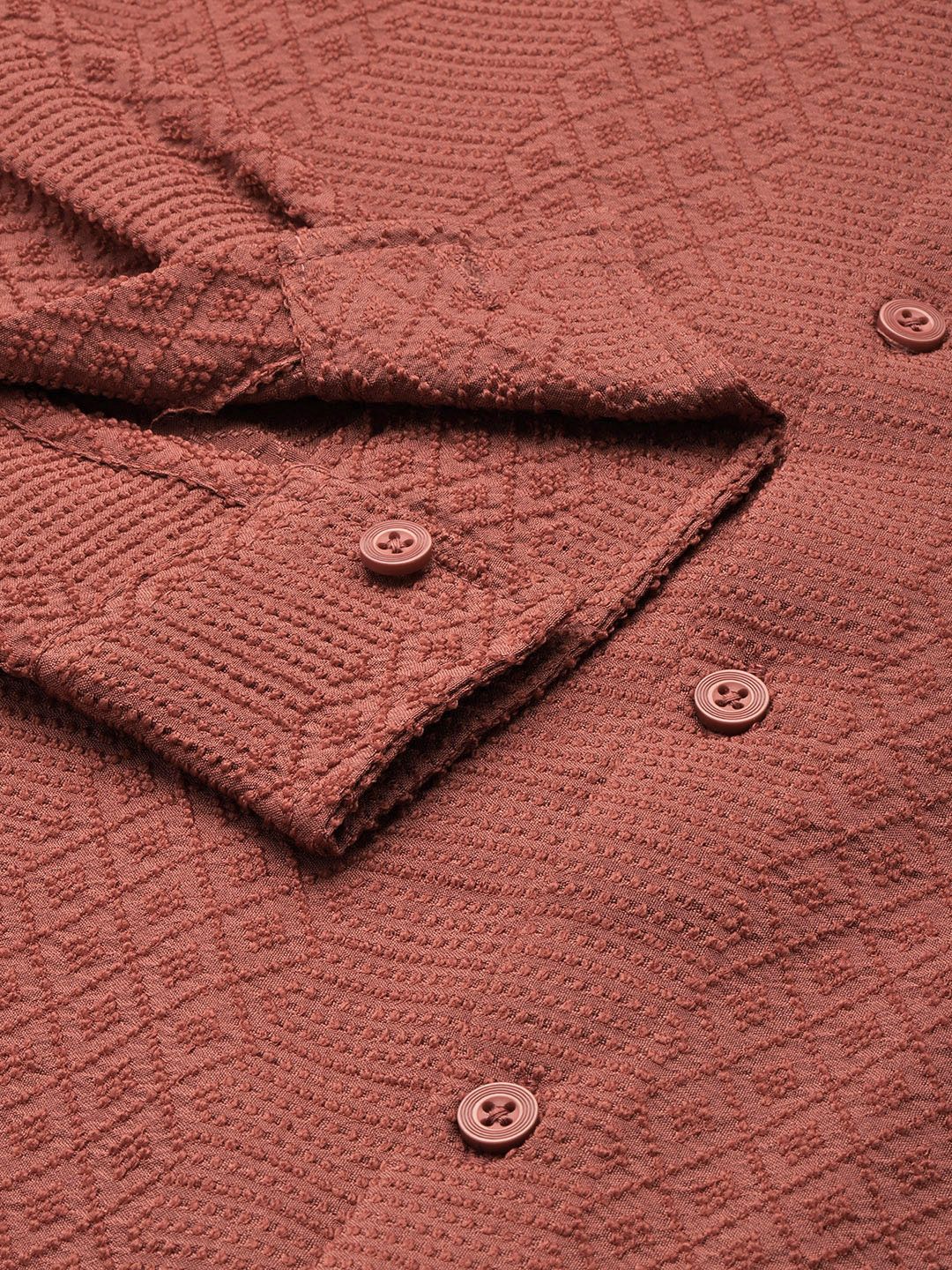 Men's Rust Regular Fit Solid Textured Shirt - Image 6