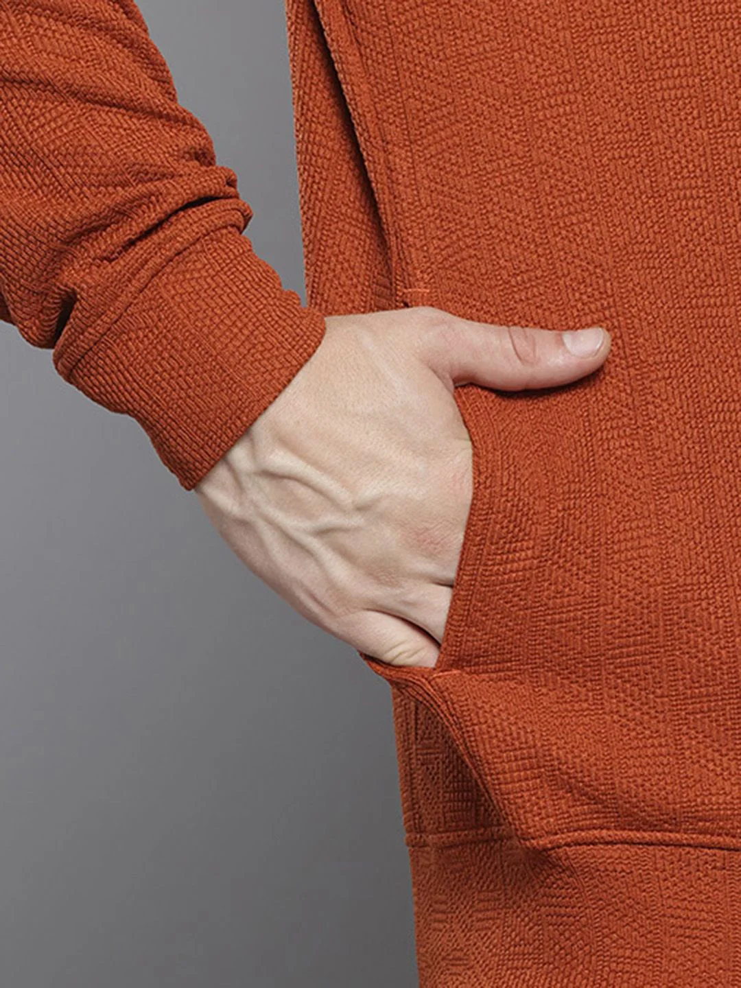 Men's Warm Amber Relaxed Fit Solid Street Wear Sweatshirts - Image 8