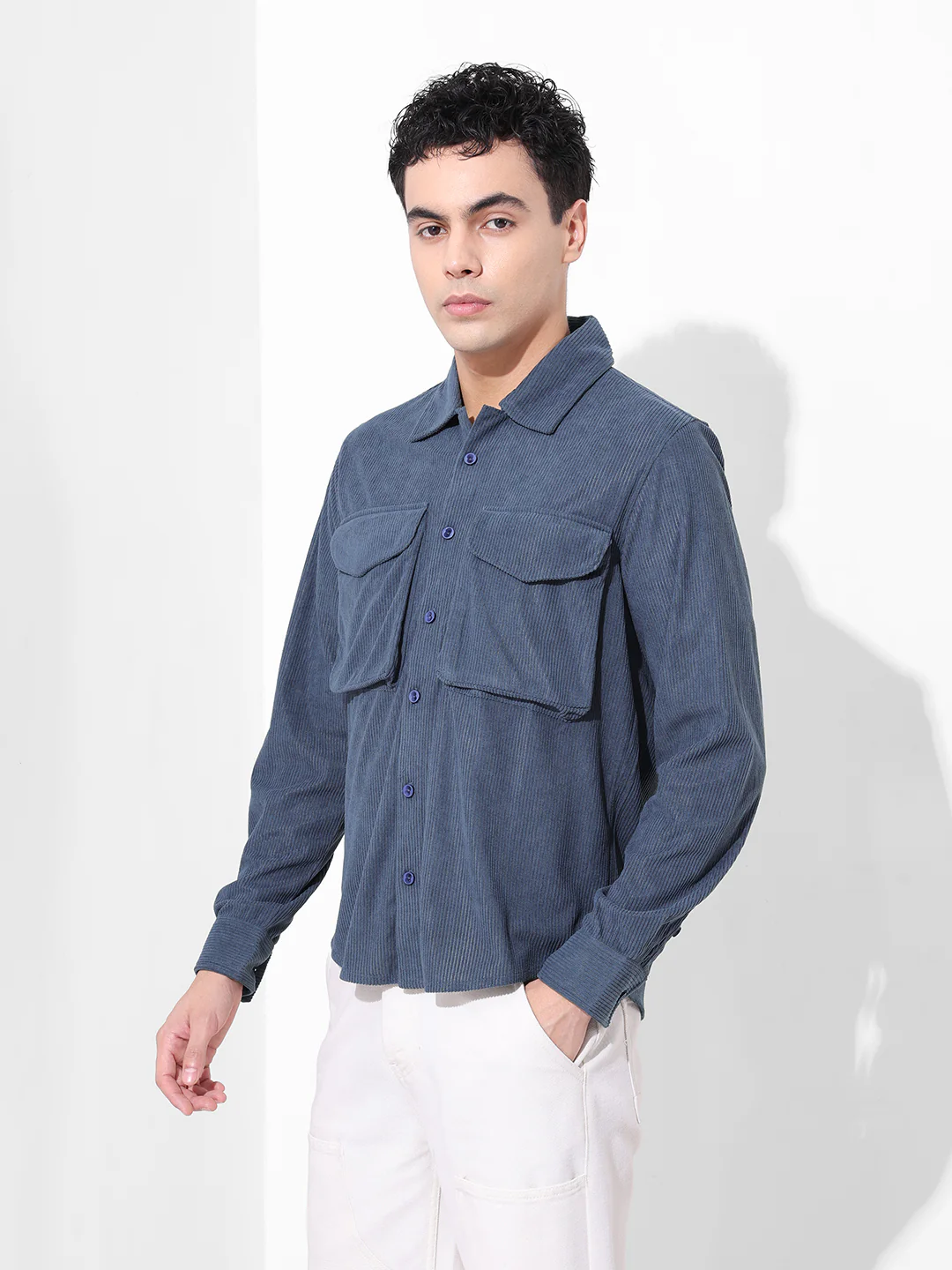 Men's Steel Blue Regular Fit Solid Casual Shirt - Image 2