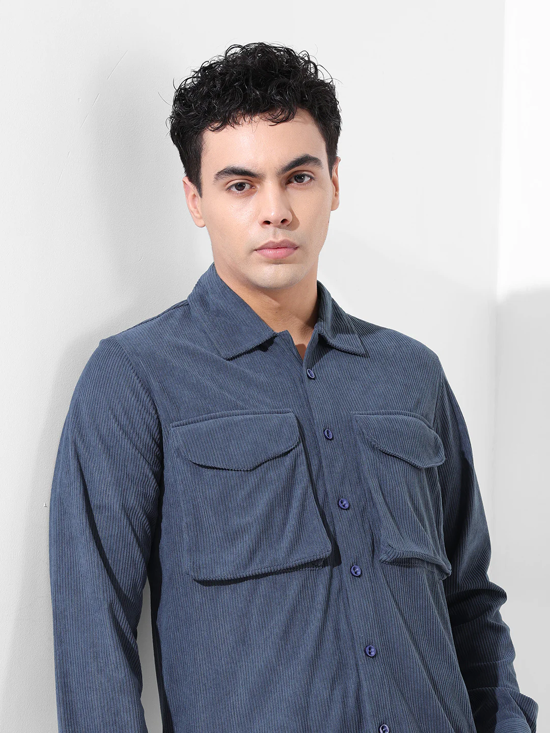 Men's Steel Blue Regular Fit Solid Casual Shirt - Image 3