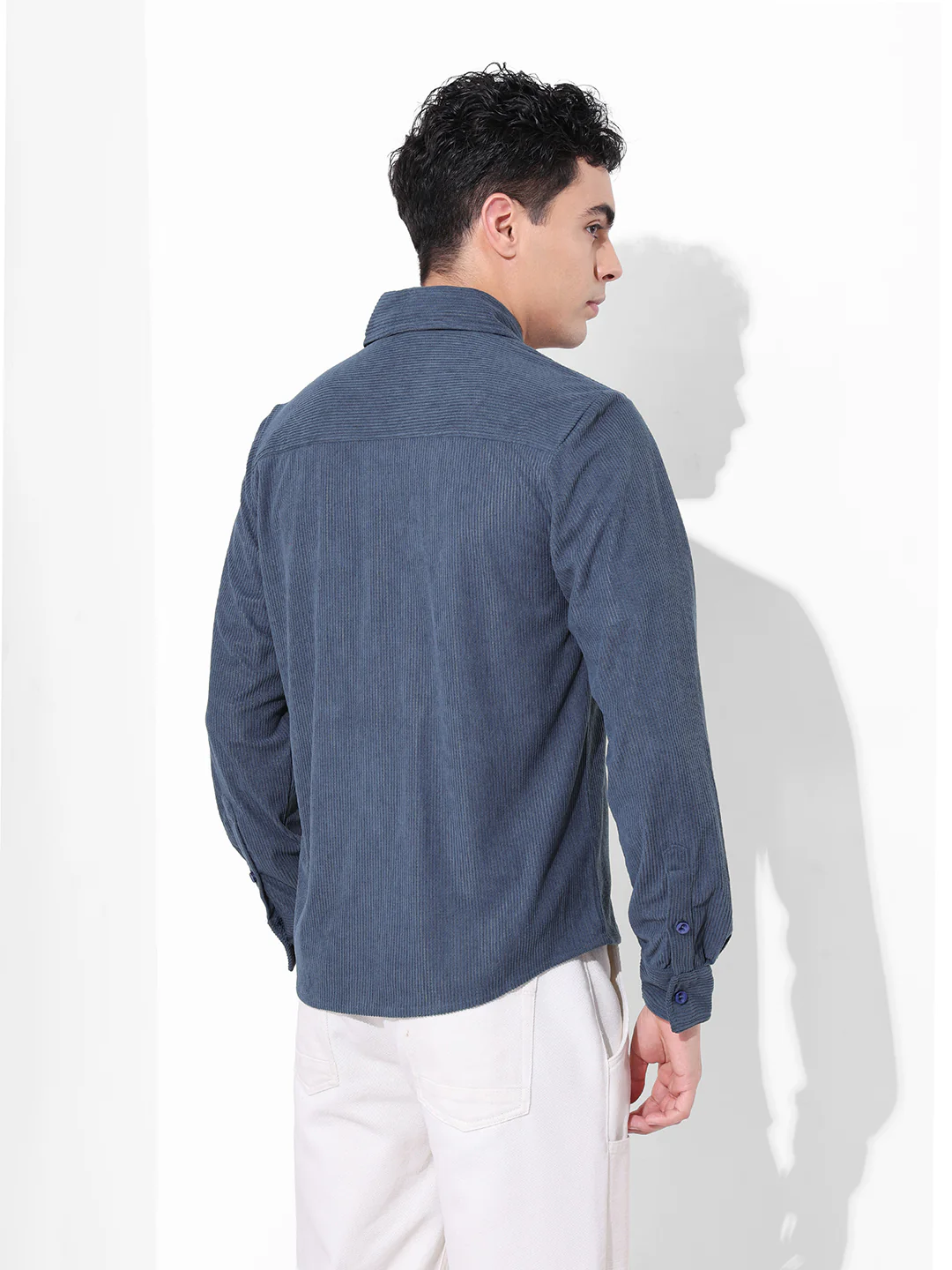 Men's Steel Blue Regular Fit Solid Casual Shirt - Image 4