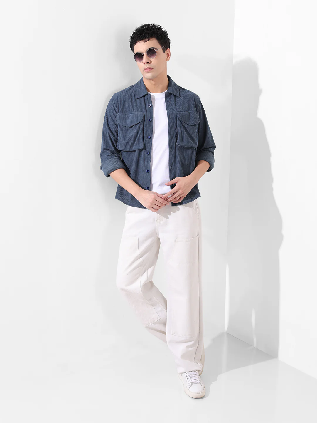 Men's Steel Blue Regular Fit Solid Casual Shirt - Image 5