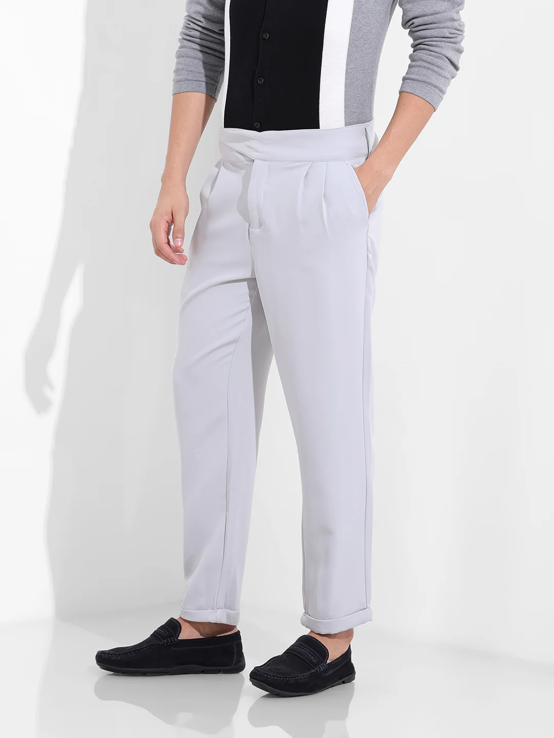 Men's Steel grey Regular Fit Solid Casual Trouser - Image 2
