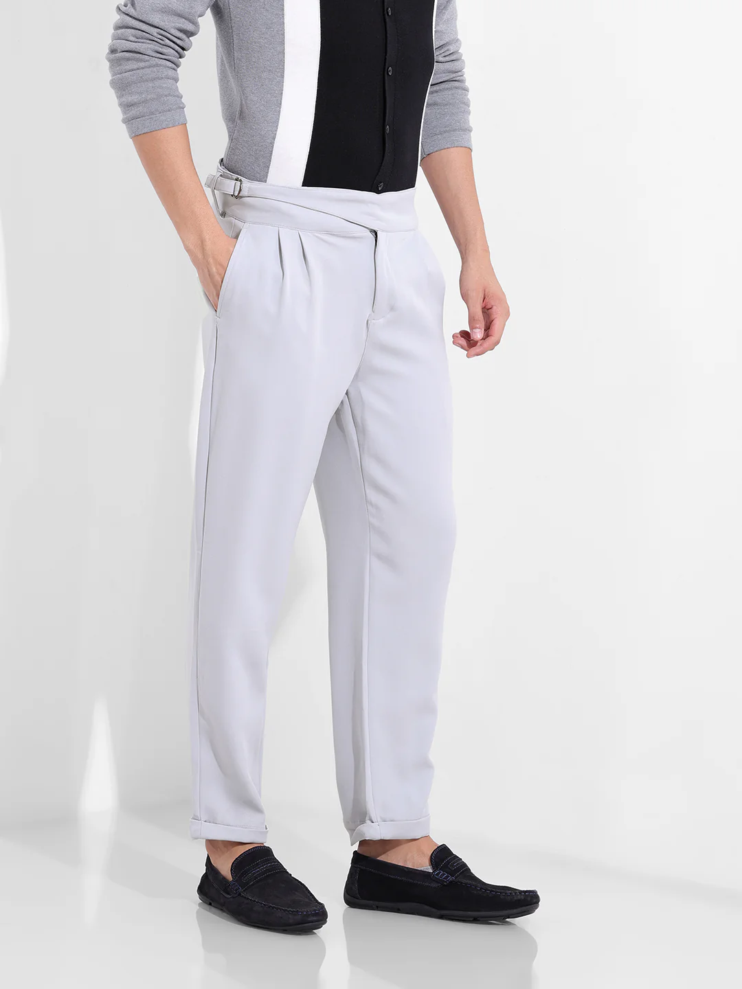 Men's Steel grey Regular Fit Solid Casual Trouser - Image 3
