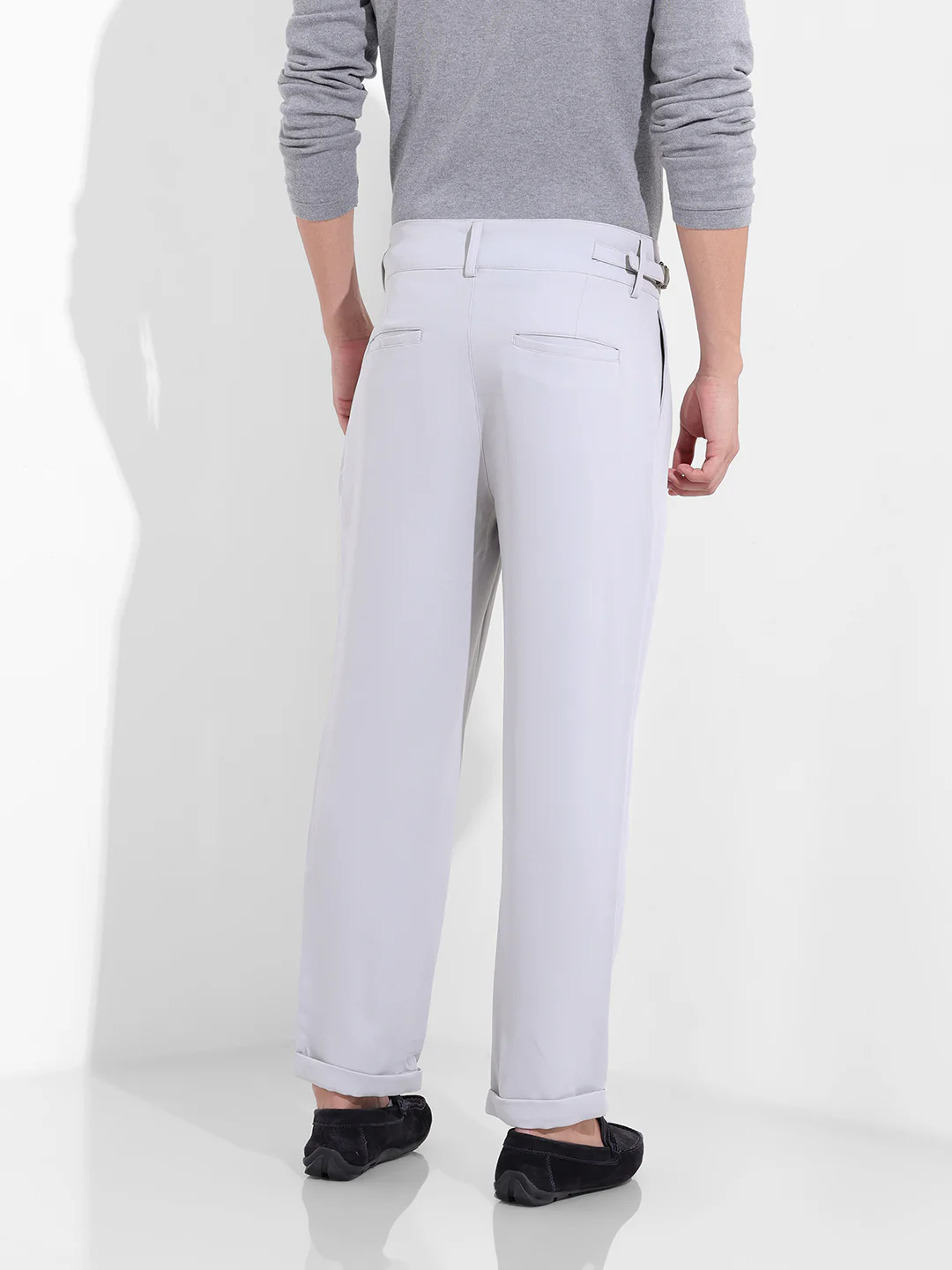 Men's Steel grey Regular Fit Solid Casual Trouser - Image 4