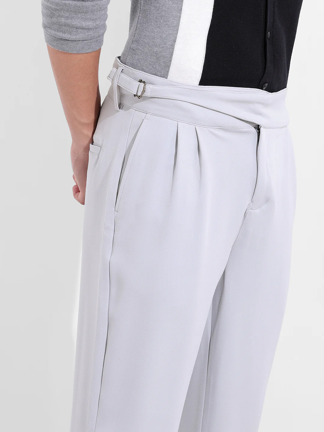 Men's Steel grey Regular Fit Solid Casual Trouser - Image 5
