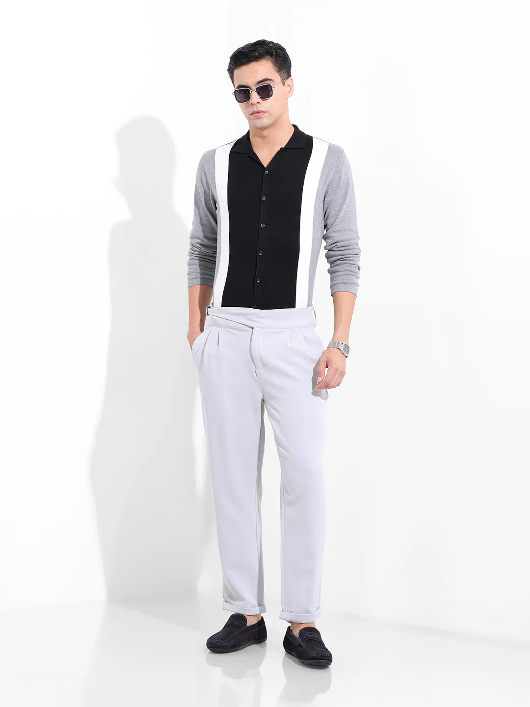 Men's Steel grey Regular Fit Solid Casual Trouser - Image 6