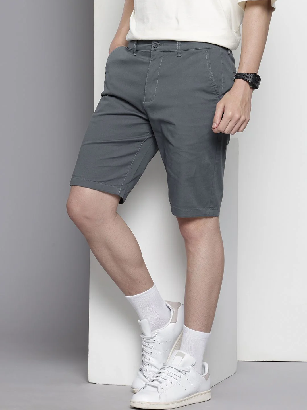Men's Stone Blue Regular Fit Solid Casual Shorts - Image 3