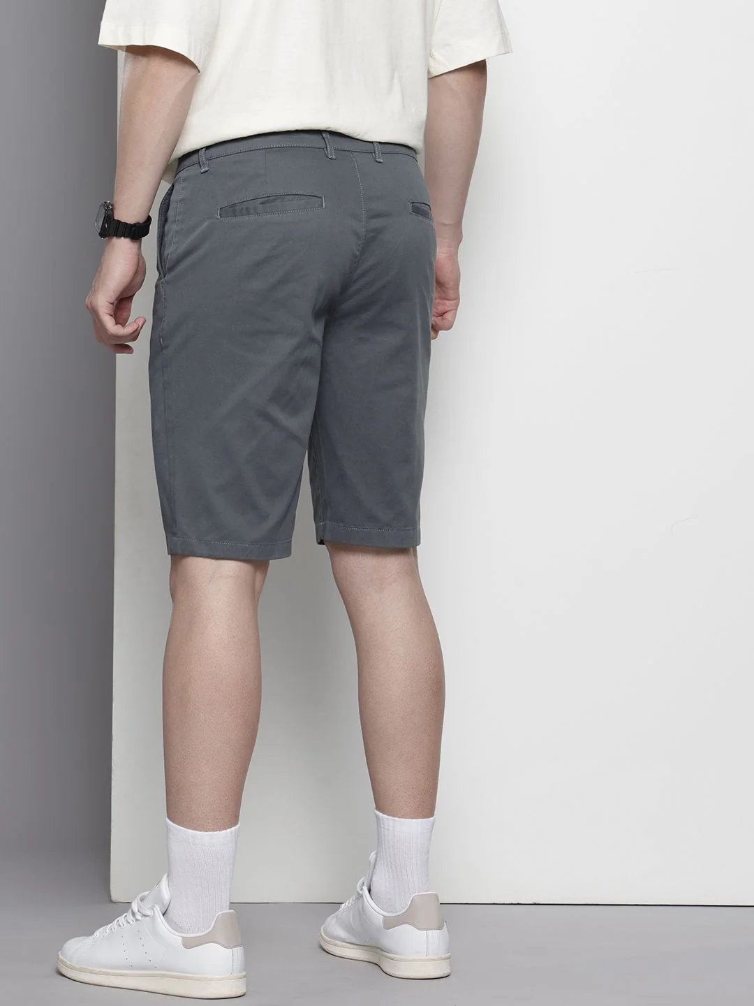 Men's Stone Blue Regular Fit Solid Casual Shorts - Image 4