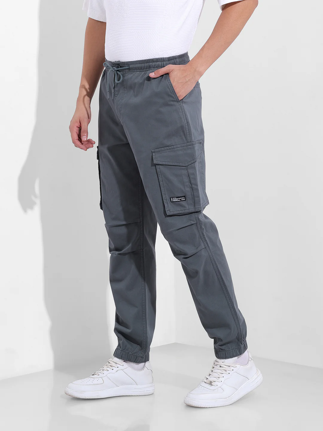 Men's Stone Blue Relaxed Fit Solid Utility Cargo - Image 2