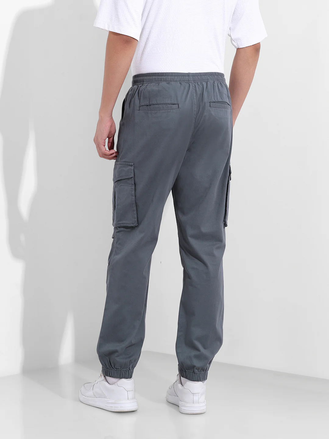 Men's Stone Blue Relaxed Fit Solid Utility Cargo - Image 4