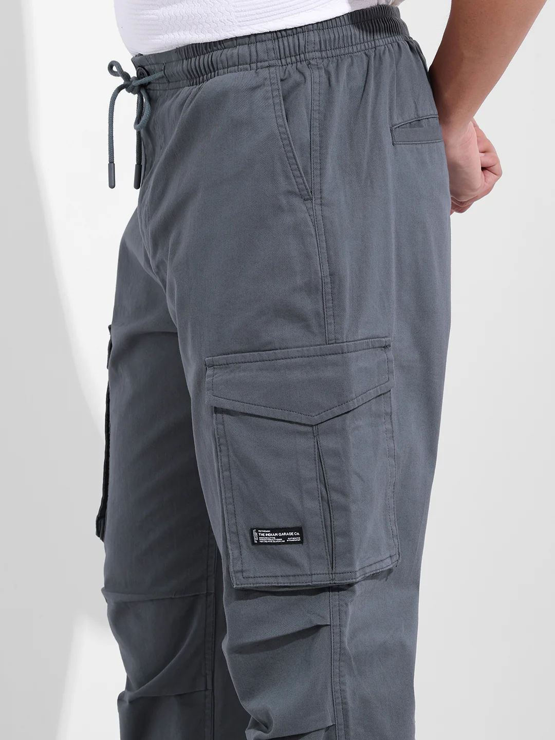 Men's Stone Blue Relaxed Fit Solid Utility Cargo - Image 5