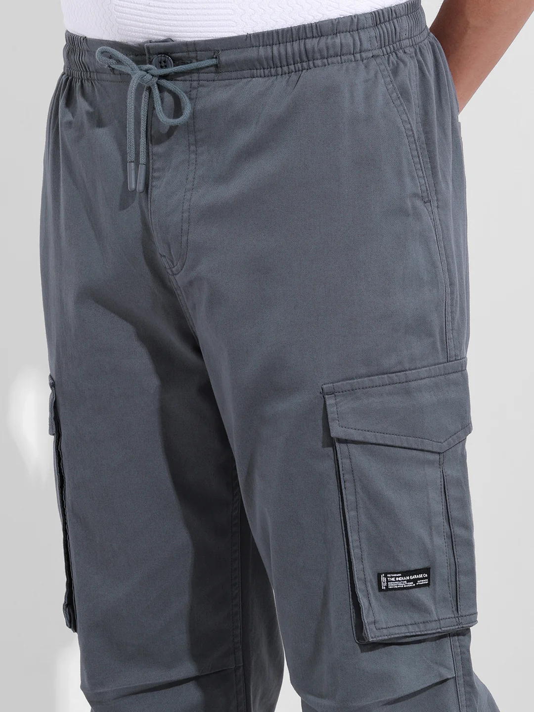 Men's Stone Blue Relaxed Fit Solid Utility Cargo - Image 6