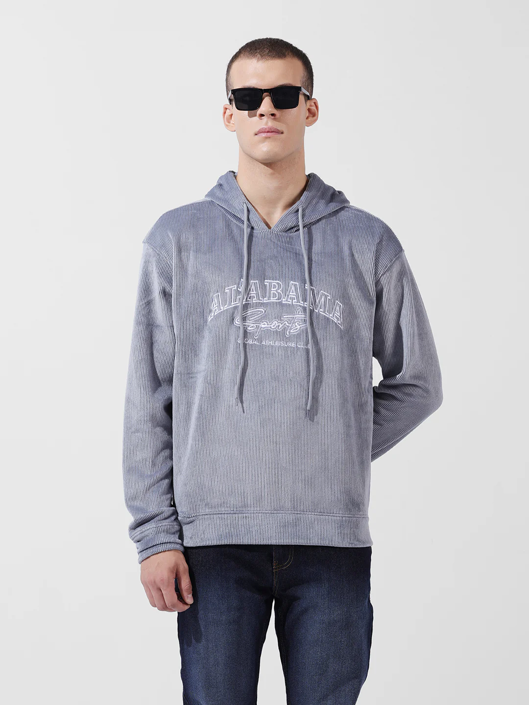 Men's Steel grey Regular Fit Textured Casual Sweatshirts - Image 3