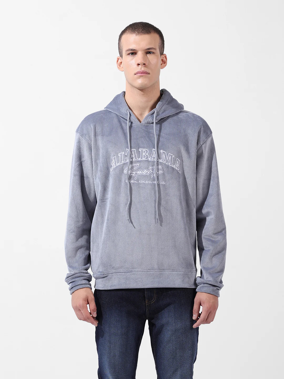Men's Steel grey Regular Fit Textured Casual Sweatshirts - Image 4